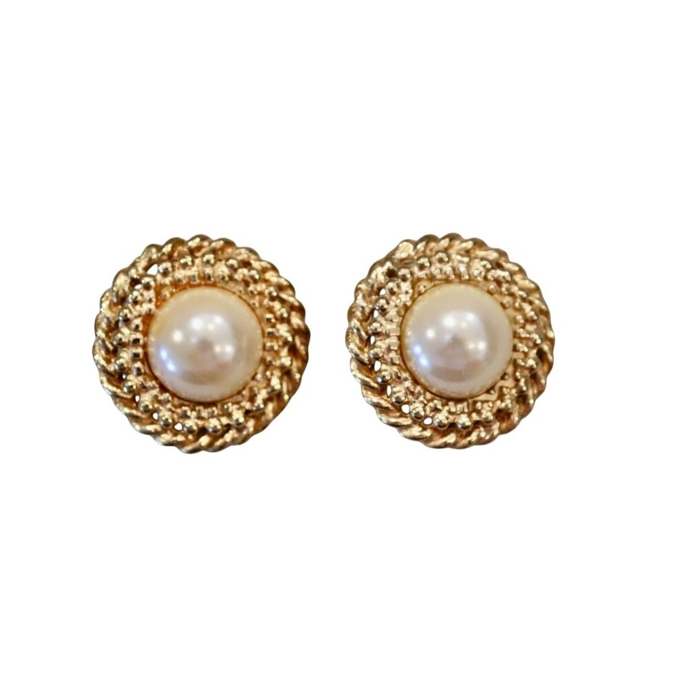 Erwin Pearl Vintage Gold Clip-On Earrings With Faux Pearl